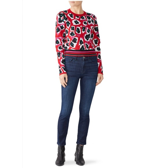Diane von Furstenberg $398 Harrison Crewneck Pullover Sweater XS Red Wool Blend - Picture 4 of 16